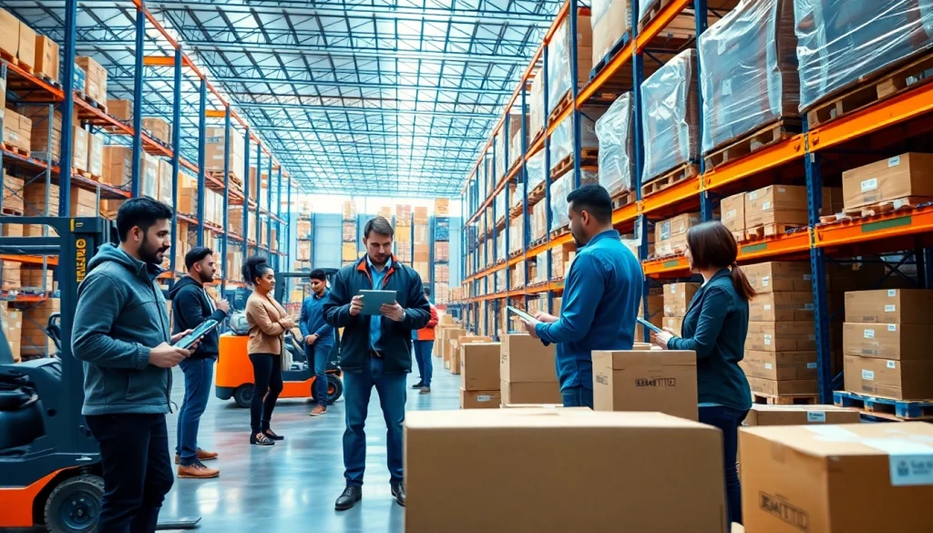 Manage Logistics efficiently with a diverse team in a modern warehouse setting.