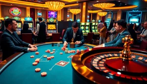 Gamblers experiencing the luxury and excitement of THABET's online casino games with vibrant visuals.