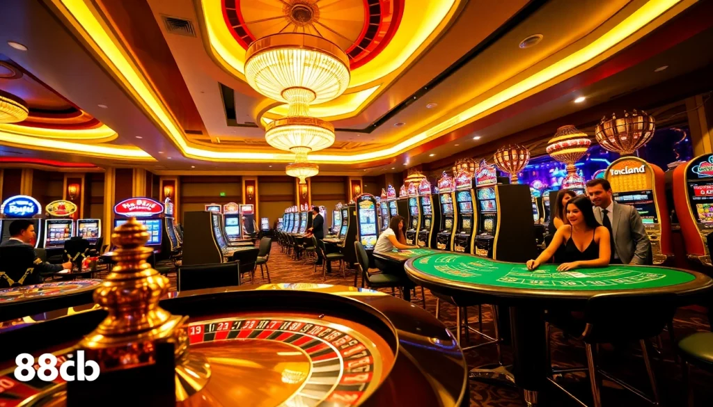 Experience the excitement of 88clb with vibrant gambling scenes showcasing roulette and poker.