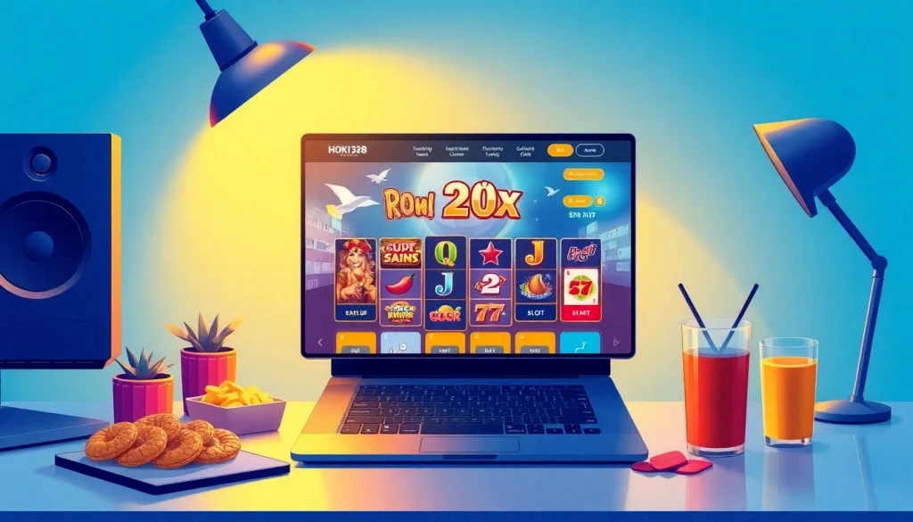 hoki138 pro online gambling platform illustration featuring vibrant slot games and engaging user interface.