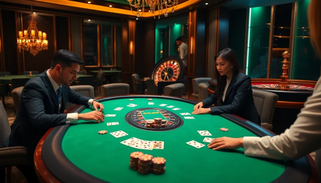 Experience thrilling poker action at https://23win.cooking/ with vibrant game tables and elegant casino decor.