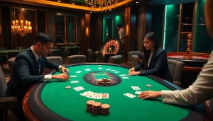Experience thrilling poker action at https://23win.cooking/ with vibrant game tables and elegant casino decor.