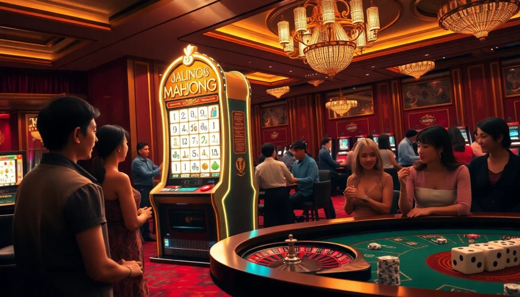 Experience the thrill of mahjong slot demo gameplay amidst a vibrant casino atmosphere.