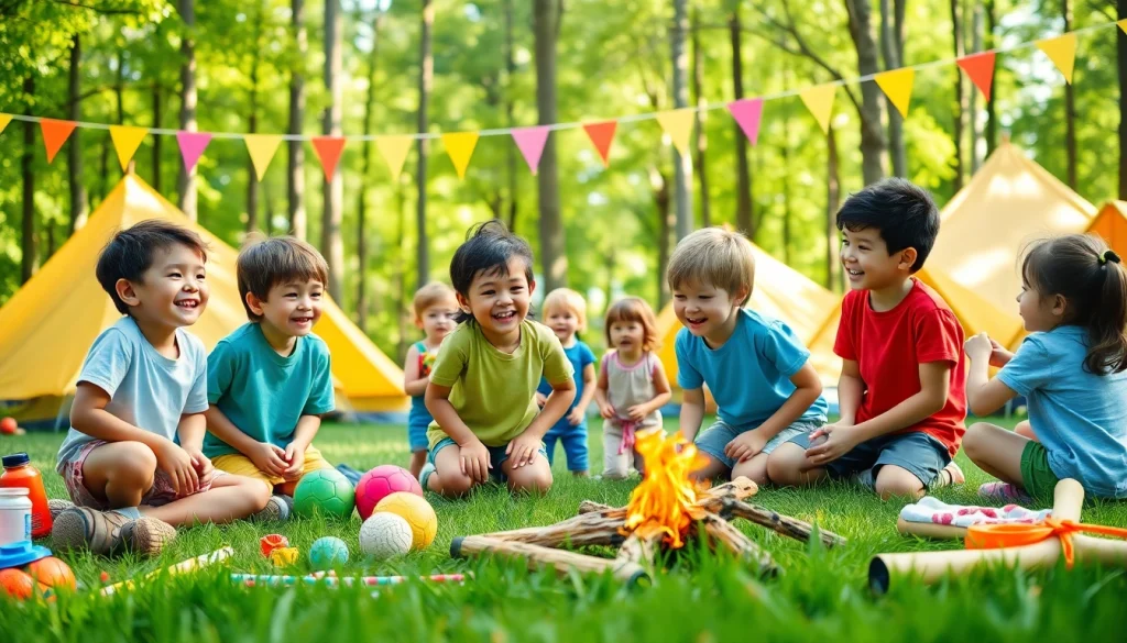 Excited children participating in various activities at holiday camps in a lively outdoor setting.