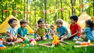 Excited children participating in various activities at holiday camps in a lively outdoor setting.
