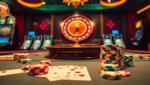 RR88 players placing bets on an exciting casino table with vibrant poker chips and cards.