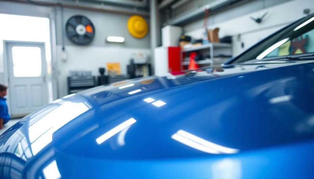 Experience premium auto detailing Cleveland TN with a vehicle glowing under bright lights in a professional setting.