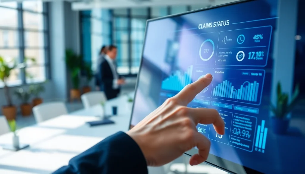 Actively engaging with AI claims processing interface in a modern office setting.