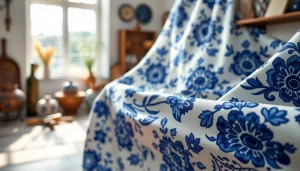 Delfts blauwe stof met delicate patronen, perfect voor decoratie en textielgebruik.