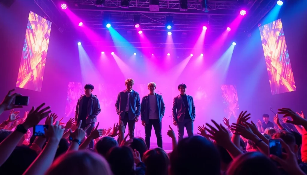 BTS members electrifying the crowd during a live concert, illustrating the latest bts news.