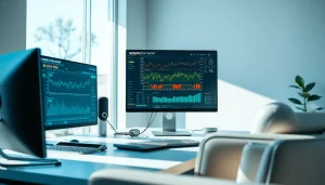 Infosec workspace featuring advanced technology for monitoring Amazon price tracker and financial charts.