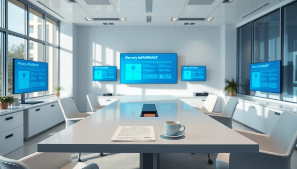 Understanding what is a frictionless warranty experience in a modern office setting with digital displays.
