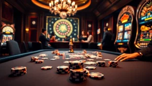 Experience the thrill of RIKVIP gaming at a luxurious casino table filled with vibrant poker chips and cards.