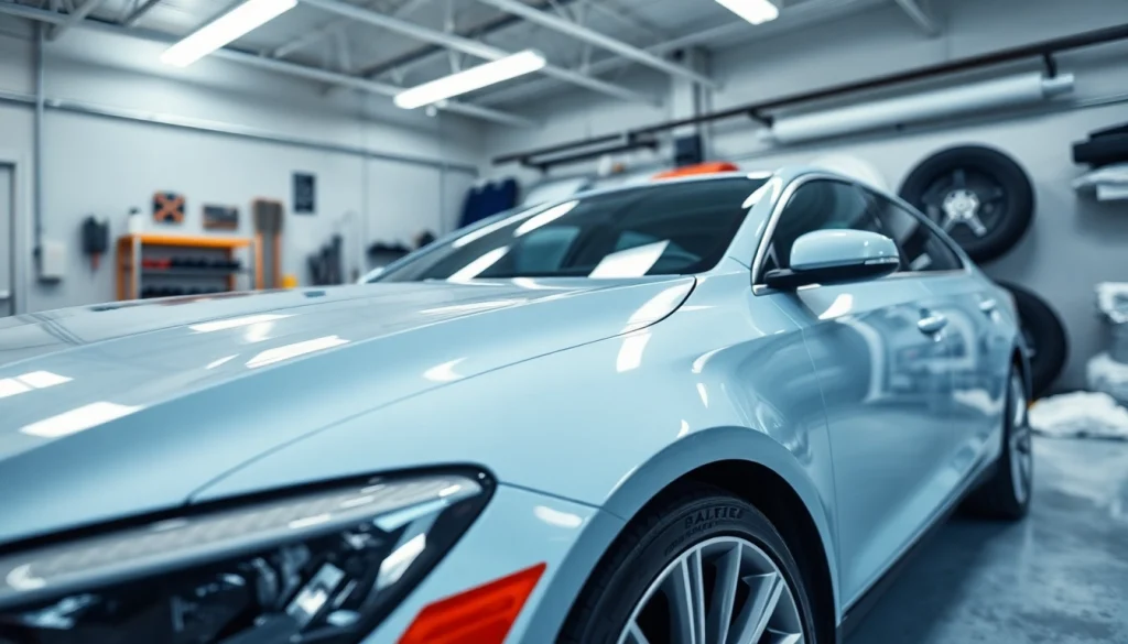 Detailing a car for winter car protection Chattanooga in a bright garage.