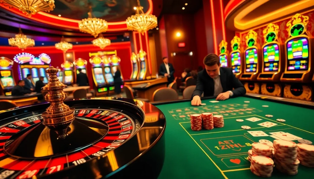 Exciting gaming action at 7upbet casino with roulette, poker, and slot machines.