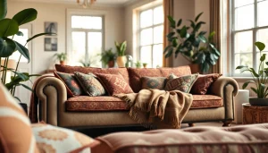 Bekijk het uitgebreid assortiment brabantse bont stof met unieke patronen op een gezellige bank.