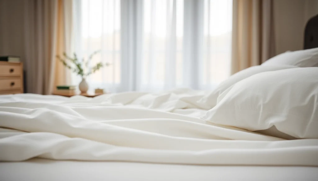 Geniet van het luxe gevoel van percale katoen beddengoed in een uitnodigende slaapkamer.