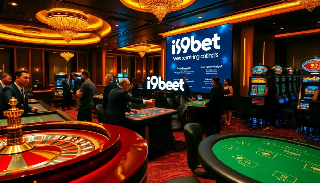 Exciting gambling scene featuring i9bet logo on an engaging casino table setup.