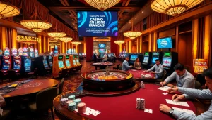 Ressentez le frisson du casino en ligne français avec des jetons de poker vibrants et des joueurs engagés dans l'action.