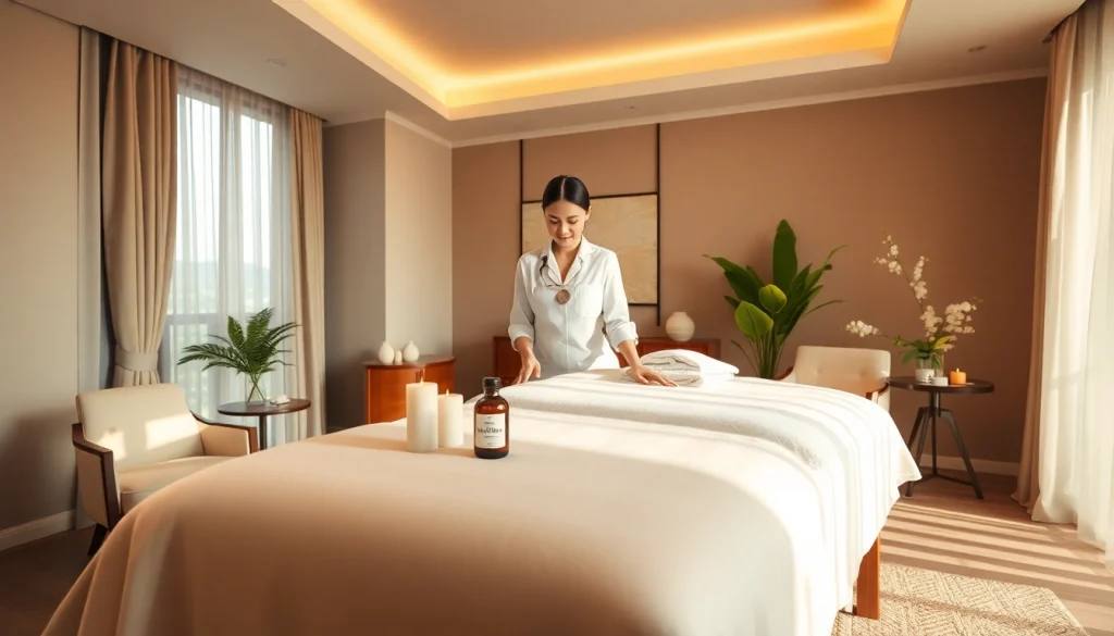 편안한 세션을 준비하는 젊은 태국 테라피스트와 함께하는 수원출장마사지의 매력적인 분위기