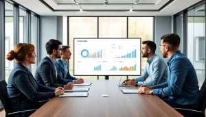 Team analyzing b2b competitive intelligence data in a modern office environment.