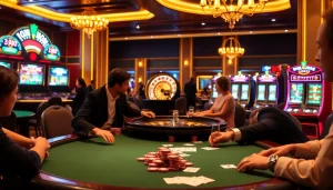 Players strategizing at a poker table in a luxury casino setting, inspired by layarkaca21.