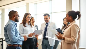 Engaged team focusing on FCPA/DCAA/Flowdown/ITAR/EAR compliance in a modern office.