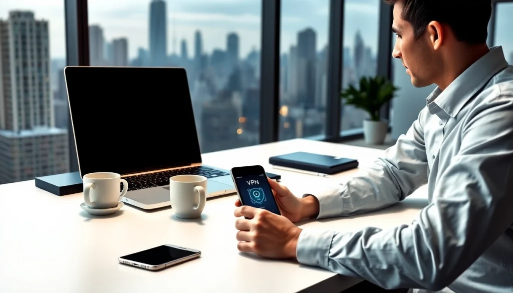 现代办公环境中，使用快连VPN的用户正在进行安全连接