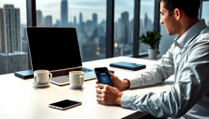 现代办公环境中，使用快连VPN的用户正在进行安全连接