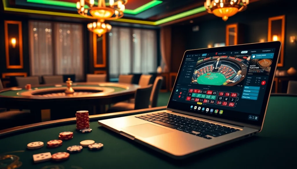 Vivez une expérience de jeu passionnante dans un élégant casino en ligne français avec des tables de luxe et un croupier en direct.