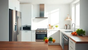 Showcase of modern home appliances featuring a refrigerator, stovetop, and dishwasher in a stylish kitchen.