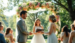 Captivating wedding photography capturing a couple's joyful moment during their ceremony.