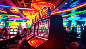 Main Slot77 machine captivating players in a lively casino atmosphere.
