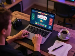 Engaging gameplay at an online casino senza licenza adm featuring a player managing poker bets with strategy notes.