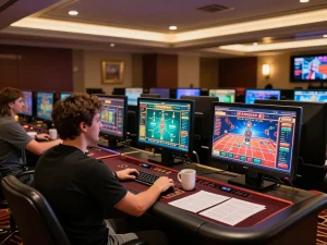 Engaging in casino europei online gameplay with multiple screens and a cozy setup, capturing the excitement of online gambling